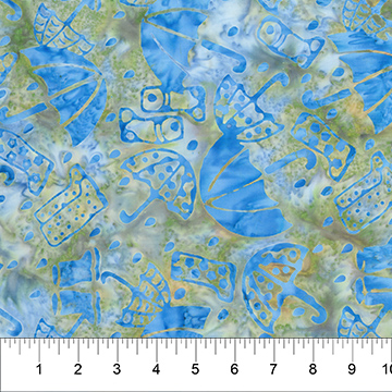 Secret Garden by Banyan Batiks (Northcott)-Wellies & Brollies on Soft Blue & Tan(not as the green shown)